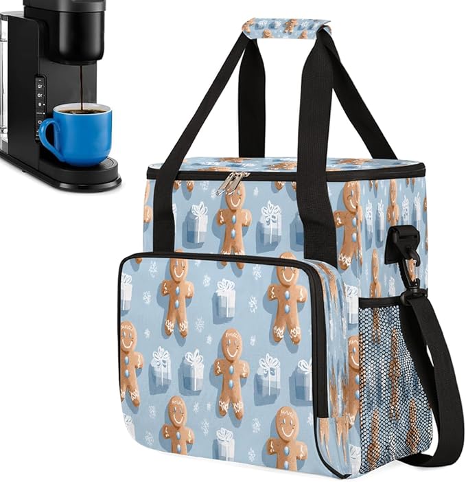 Merry Christmas Ginger Fruit Gift Coffee Maker Carring Bag Travel Carrying Storage Tote Bag Compatible with Keurig K-Mini or K-Mini Plus Portable Single Serve Coffee Brewer Case with Pockets