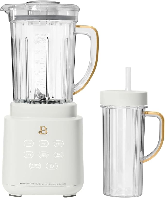 B- PowerExact Blender System with PrecisionSense Technology 700W Motor 50oz Tritan Jar 20oz Personal Cup Stainless Steel Blades (White Icing)