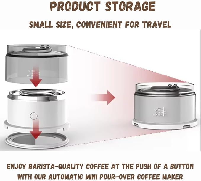 Generic BrewMatic-Smart Automatic Mini Portable Coffee Maker | Single Cup Pour Over Drip Coffee Machine with Filter for Travel Home Office and Kitchen Small