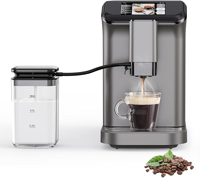 20 Bar Fully Automatic Espresso Machine with Dual Boiler Built-In Grinder &amp Milk Frother Auto-Cleaning LCD Touch Control – Ideal for Coffee Lovers – Interstellar Gray Electroplating Gun Metal