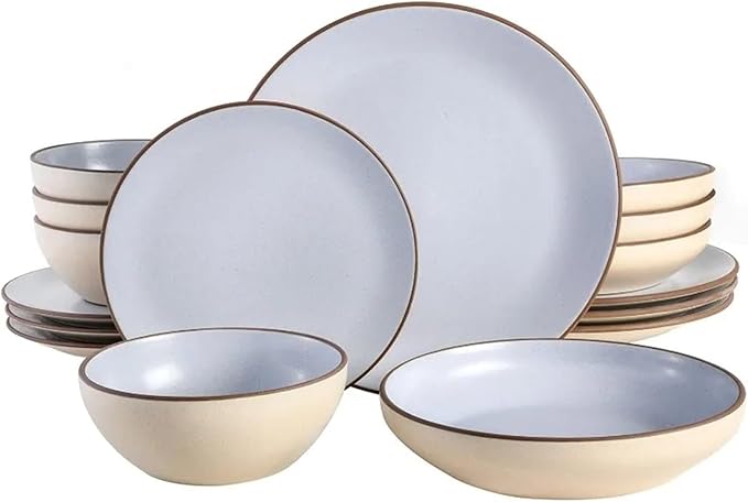 Classic Bowl Dinnerware Set Service for 4 Ceramic Round Plates and Bowls 16pcs