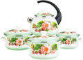 Sunny-C Enamel Cooking Pots and Tea Pot Set 1.6 2.1 and 3 liters pots 2 Liters Tea Pot Kitchen Cookware Set Home Cooking Appliance Set of 4
