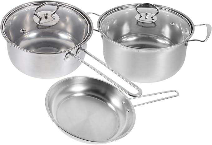 Healifty Stainless Steel Cookware Set Pot with Lid Milk Pot Frying Pan Comfortable Handle Easy Clean Surface