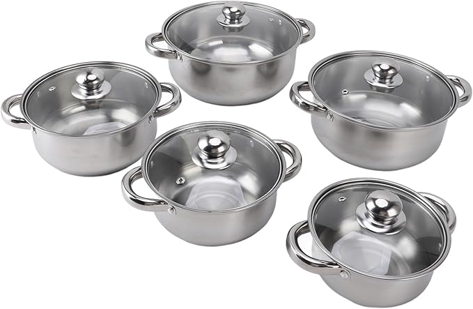 GLOGLOW Kitchen Cookware Set 5 Piece Stainless Steel Cookware Set Pots and Pans for Kitchen Home Cooking Soup Sauce Stockpot Induction Compatible Tools