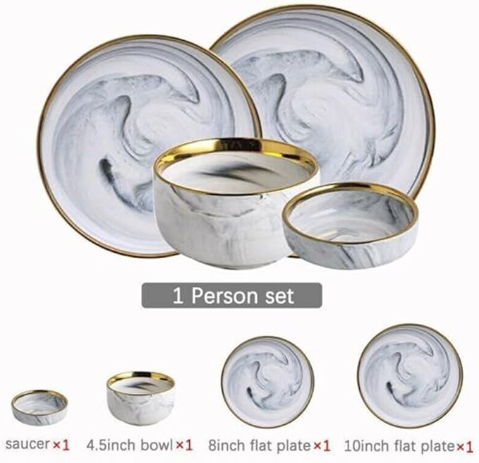 Ceramic Dinner Plates Set Dishes Marble Design Food Plate Dinnerware SetColor-1 Person Set