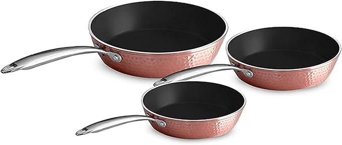 Luxurious Non-Stick Ceramic 3 Piece Rose Gold Cookware Set Lightweight Scratch-Resistant Dishwasher Safe Oven Safe up to 500°F Suitable for All Stove Types