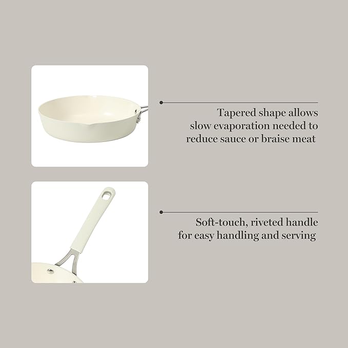 Martha Stewart Heathland 9.5 Inch Aluminum Cookware Non-Toxic Premium Ceramic Non Stick Frying Pan Kitchen Egg Pan Omelet Pots and Pans Linen White Induction Safe