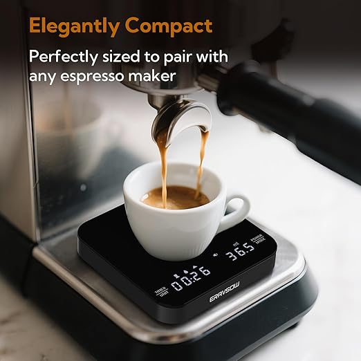 Coffee Scale with Auto Timing Mini Rechargeable Espresso Scale with Timer 2kg/0.1g High Precision Scale for Espresso and Pour-Over Coffee with Brewing Assist Modes