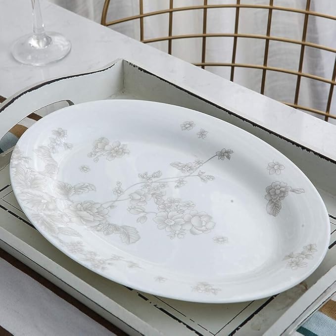Dinnerware Sets Dish Set Ceramics dinnerware Set with 46/50-Piece Bowl/Stockpot/Dish/Spoon|Bone China Dinner Sets Plant Flower Porcelain Combination Set (46pieces)