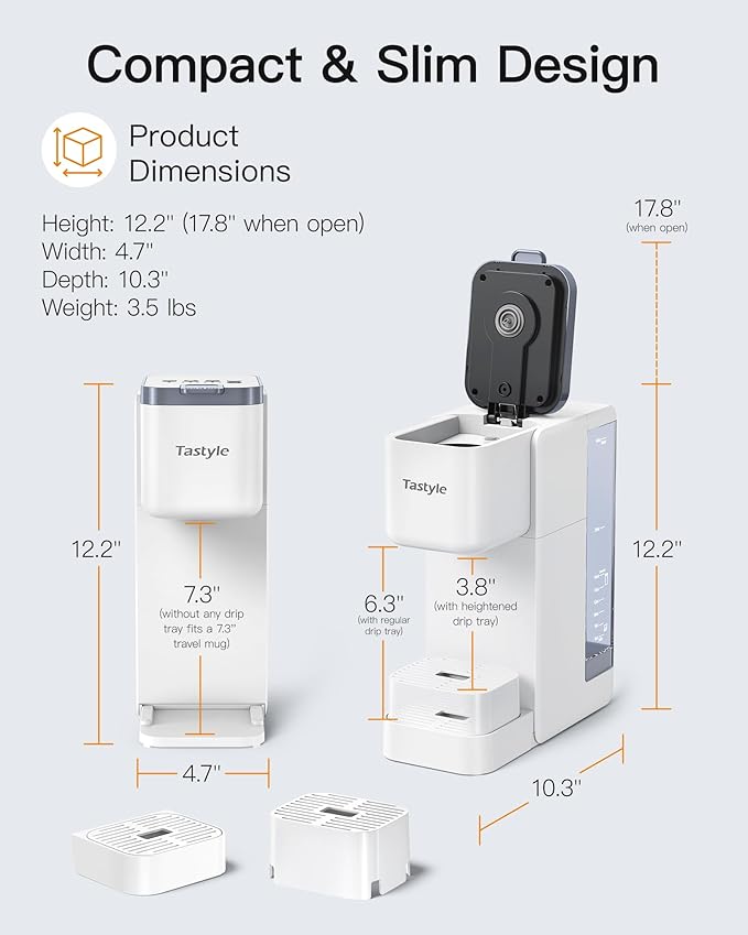 Single Serve Hot &amp Iced Coffee Maker with Strong Brew 40oz Removable Reservoir 6 Brew Sizes Compatible with K Cup and Grounds Compact for Home Office RV and Dorm White (2.0 Version)