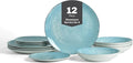 Christian Siriano Onyx 12-Piece Dinnerware Set Porcelain Plates and Bowls Set Hand Wash Dish Dish Set for 4 Blue and Gold