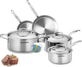 Stainless Steel Cookware Set 5-ply cookware8-Piece Pots and Pans Set 316L Professional Grade Oven and Broiler Safe to 650°F Dishwasher Safe Durable Induction Compatible Silver