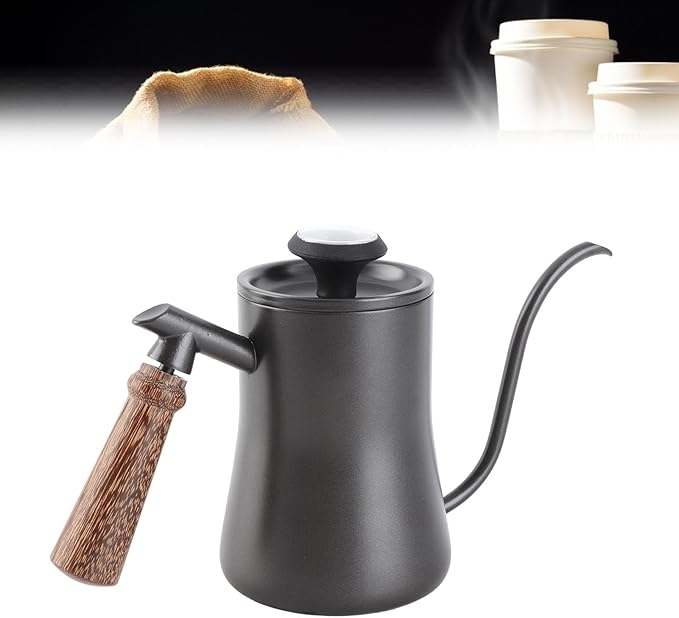 550ml Gooseneck Coffee Kettle Pour Over Coffee Maker with Thermometer Stainless Steel Leakproof Rustproof Kettle Ideal for Home Baristas &amp Enthusiasts (Black (thermometer model))