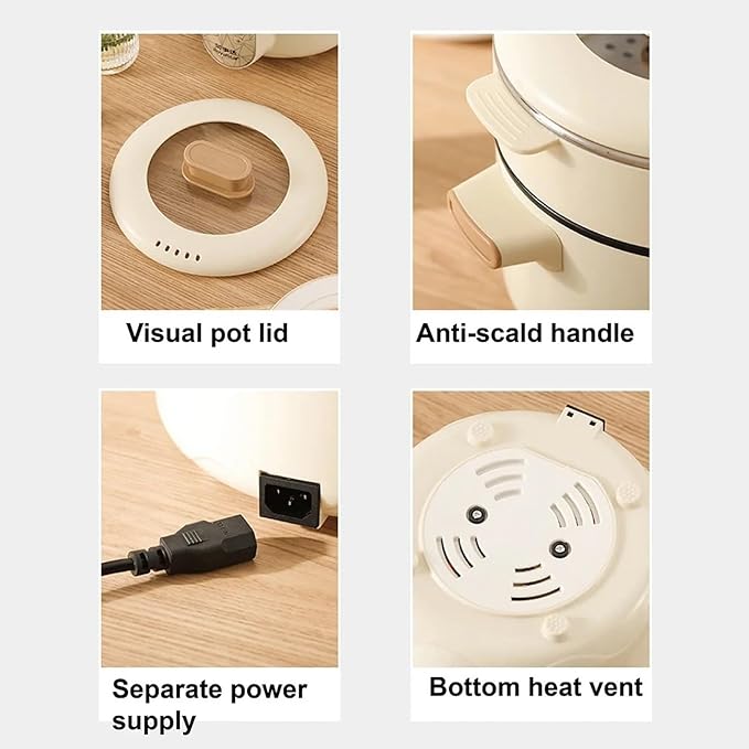 GRFIT Electric Rice Cooker Non-Stick Electric Saute Pot Smart Rice Cooker Soup Pot Cook Noodle Pot 2/3 People Electric Hot Pot (Color : No Steamer White Size : 2L)