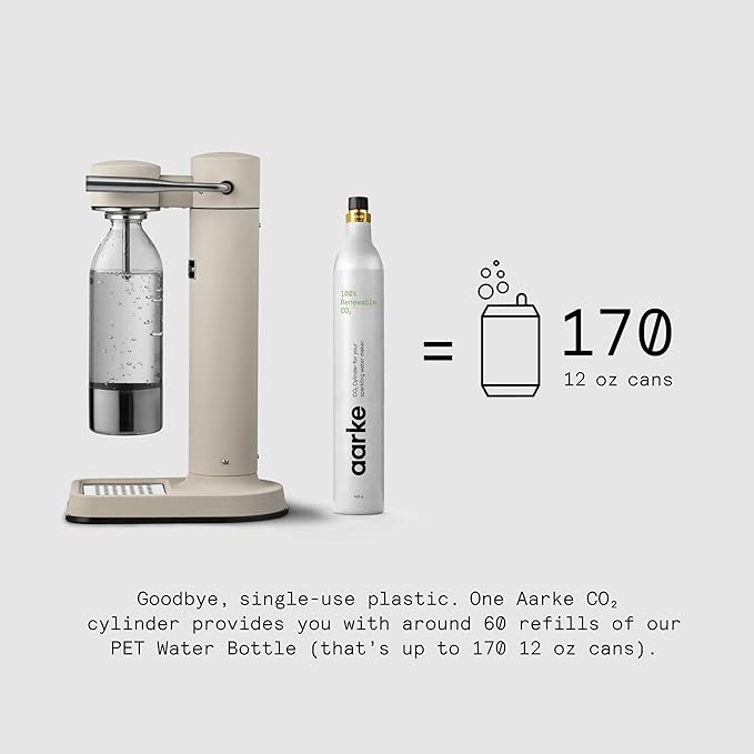 Aarke Carbonator lll Sparkling &amp Carbonation Water Machine Stainless Steel with PET BPA-Free Reusable Bottle Volume 1L/34 fl oz (Sand)