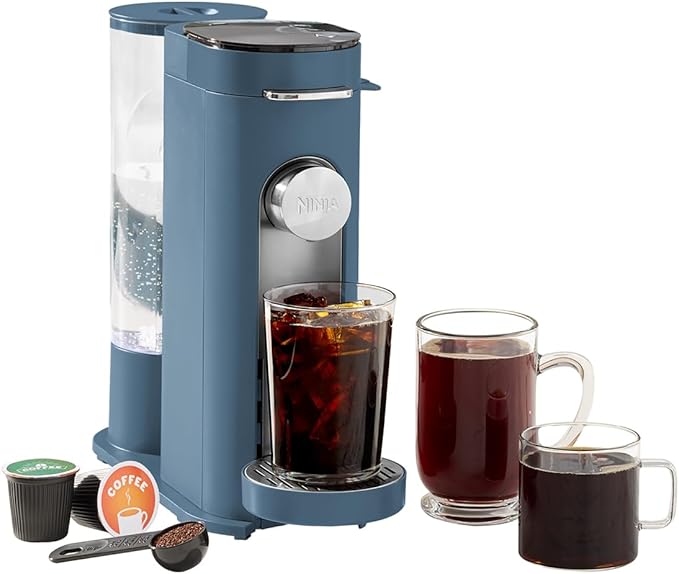 Ninja Pods &amp Grounds Single-Serve Coffee Maker K-Cup Pod Compatible 56-oz. Reservoir 6-oz. Cup to 24-oz. Travel Mug Brew Sizes Iced Coffee Maker Blue PB041BL