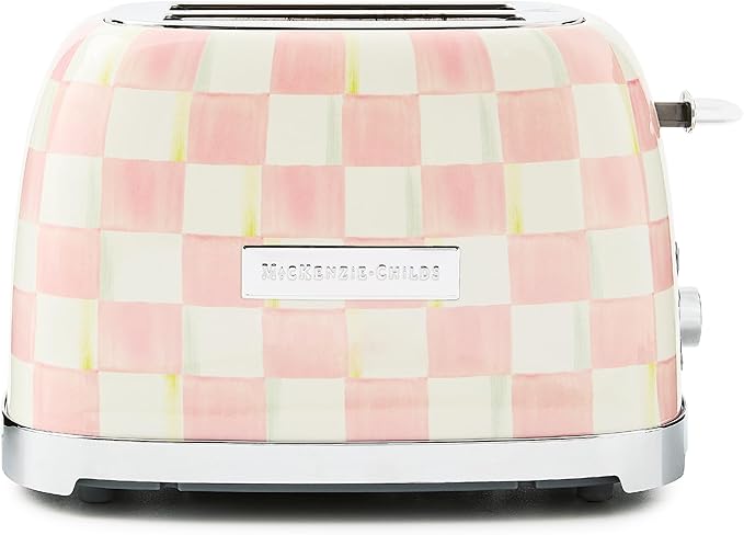 MACKENZIE-CHILDS 2-Slice Toaster Decorative Toaster for Kitchen Pink-and-White Rosy Check