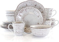 Rustic Birch Stoneware Round Dinnerware Set - White - 16 Piece