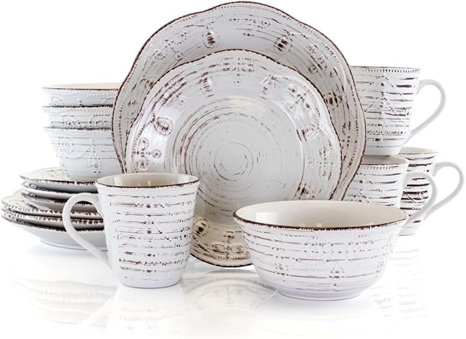 Rustic Birch Stoneware Round Dinnerware Set - White - 16 Piece