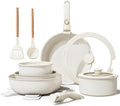 Ceramic Nonstick Cookware Set HealthyNon Toxic17-Pieces Pots and Pans Set Removable HandlesInduction RV Kitchen SetStain &amp Scratch-resistantDishwasher/Oven SafePFAS/PFOA FreeCream White