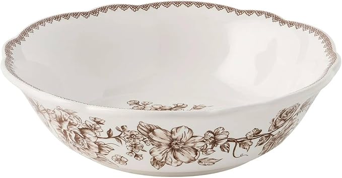Agatha 12-Piece Stoneware Dinnerware Set – Service for 4 Rustic Farmhouse Plates &amp Bowls Vintage Floral Design Microwave &amp Dishwasher Safe (Brown)