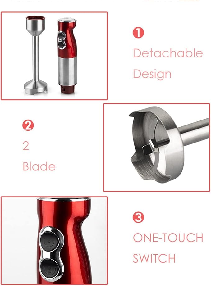 1000W Handheld Blender 12 Speed and Turbo Mode Electric Hand Blender Stainless Steel Immersion Handheld Stick Blender for Soup Puree Baby Food EU Plug