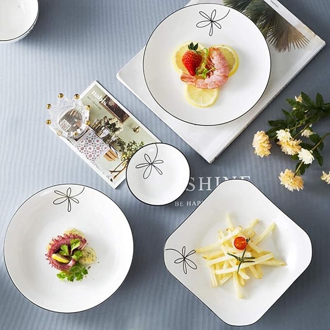 60-Pieces Porcelain White Dinnerware Sets - Dinner Plates And Bowls Sets Ceramic Dishes Set Service For 8/10/12 Creative Series Dinner Plates