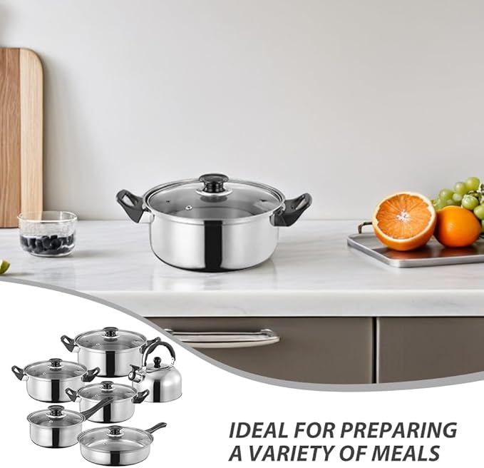12pcs Kitchen Induction Cookware Set Includes Stainless Steel Milk Pan Frying Pan Stockpot Kettle with Lids Non Stick Cooking Cookware