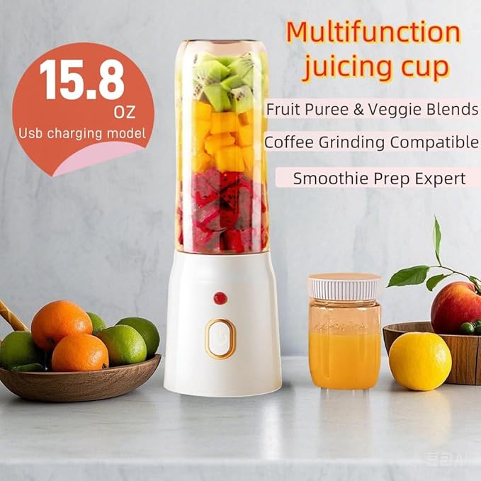 450ml Portable Electric JuicerUSB-Powered Electric Fruits Juicer for Juice Smoothies Shakes - Rechargeable Cordless Design Easy-Clean with Travel Lid