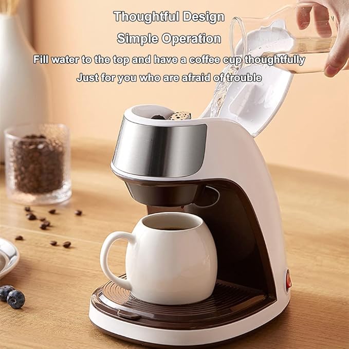 Electric Coffee Machine Automatic Dripping Home Office Multi-Function Single Cup Coffee Maker Brew Tea Coffee Powder 300ml Capacity Steam Extraction Anti-Dry Burn