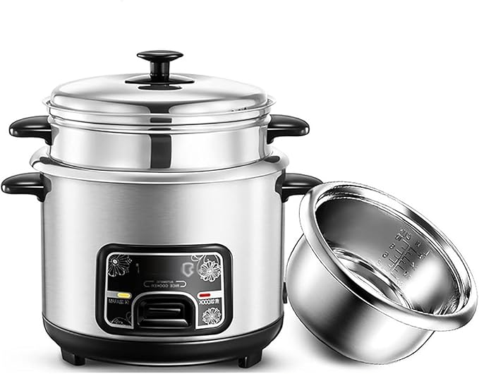 THEGA Rice Cooker - Stock Pot with Steamer Basket Rice Cooker and Steamer Warm Function (2/3/4/5L) 201 Stainless Steel Liner with Spatula and Measuring Cup for 1-7 People (Size : 2L)