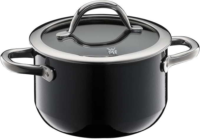 WMF Fusiontec Inspire 3-Piece Saucepan Set Black High-Tech Ceramic Induction Includes 3 Pots and 1 Glass Lid
