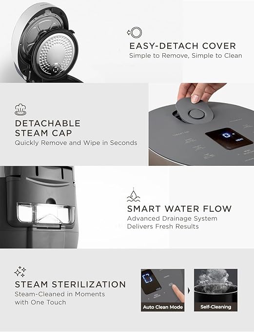 CUCKOO Non-Pressure Rice Cooker 8-Cup Uncooked / 16-Cup Cooked with Induction Heating Technology Versatile Rice Maker with 12 Menu Options and Steam Plate Voice Guide Gray (CR-HA0810FG)