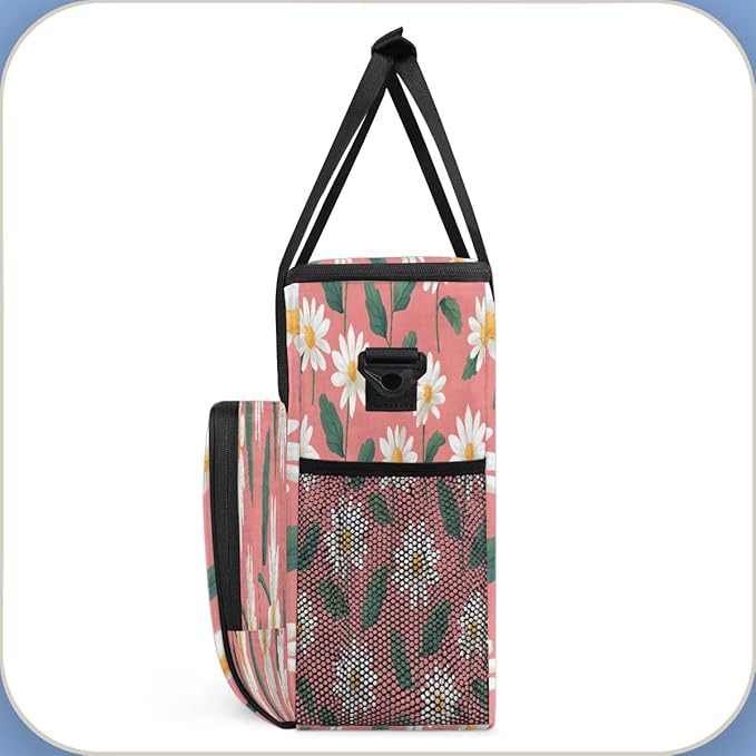 Foral Daisy Printed Coffee Maker Carrying Bag for Keurig K-Mini or K-Mini Plus Storage Portable Coffee Maker Travel Bag