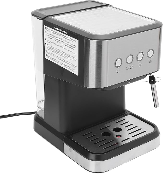 Heayzoki Semi Automatic Compact Coffee Machine 20 Bar Coffer Maker with Milk Frother Steam Wand 1.5L Capacity for Dorms Offices or Small Spaces (US Plug 110V)