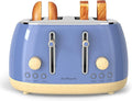 Toaster 4 SliceRetro Stainless Steel Toaster with Extra Wide Slots Cancel Bagel Defrost Function Dual Independent Control Panel Removable Crumb Tray and High Lift Lever (Sapphire Blue)