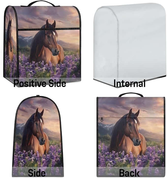 cfpolar Kitchen Aid Mixer Cover Compatible with 6-8 Quarts Animal Horse Purple Lavender Stand Mixer Cover Kitchen Aid Mixers Accessories Appliance Organizer Bag Dust Covers with Zipper Pocket