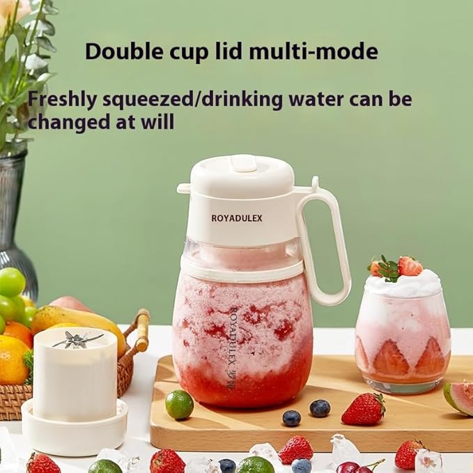 ROYADULEX Portable Rechargeable Juicer Multi-function Household Blender with Handle Beige