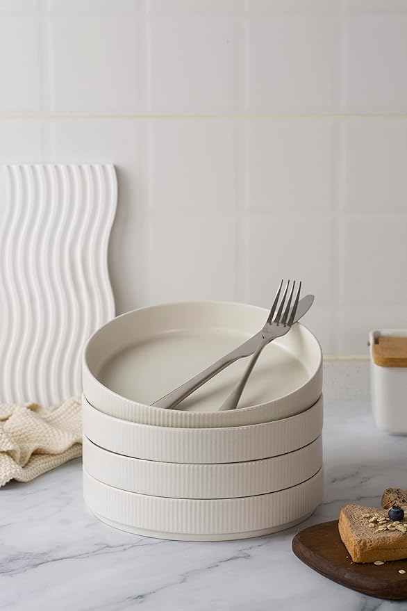 Famiware Dinnerware Set - 26 Piece (12 Dinnerware 4 Pasta Bowls 6 Dipping Bowls) - Star Stoneware Dishes - Matte White