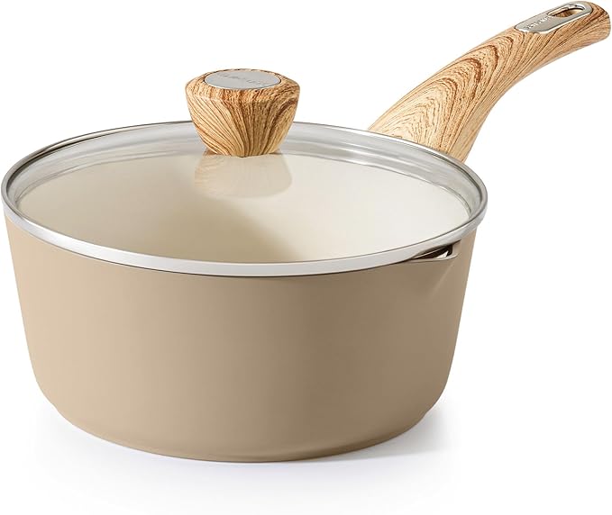 SENSARTE Ceramic Nonstick Sauce Pan with Lid 2.5 Quart Saucepan with Double Spout Large Cooking Pot Non toxic Kitchen Sauce Pot Non stick Saucier Pan Induction Cookware PFOA PTFE PFAS Free