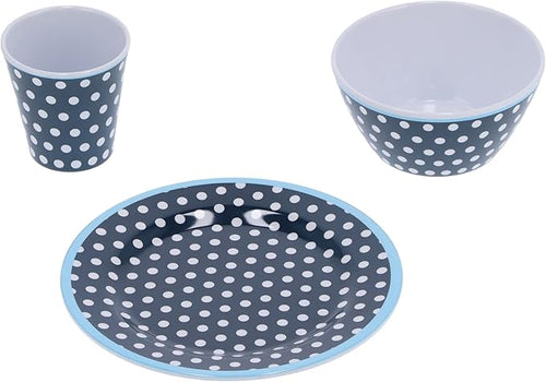 12Pcs Dark Blue Dot Melamine Dinnerware Set Durable Tableware with Cups Salad Bowls Plates for Home Restaurant Use Chip and Heat Tolerant Dishware