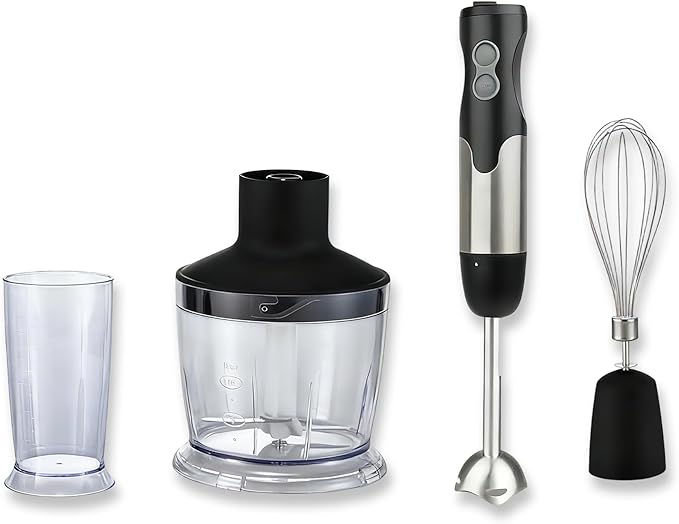 MEGAWISE HB-2062B 5-in-1 Hand Immersion Blender Set 800W Powerful Stick Blender with Turbo Mode Variable Speed Control Stainless Steel Blade Includes Whisk Milk Frother Chopper Bowl &amp Beaker