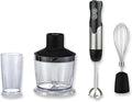 MEGAWISE HB-2062B 5-in-1 Hand Immersion Blender Set 800W Powerful Stick Blender with Turbo Mode Variable Speed Control Stainless Steel Blade Includes Whisk Milk Frother Chopper Bowl &amp Beaker