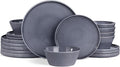 Famiware Annecy Dinner Plates and Bowls Sets Stoneware Dinnerware Sets Dishes Set for 6 18 Pieces Handmade Dishware Set - Microwave &amp Dishwasher Safe Double Reactive Glaze Tableware Misty-Blu