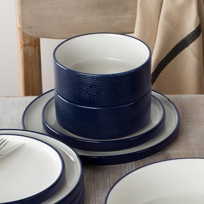 Noritake ColorTex Stone Navy 12-Piece Dinnerware Set Service for 4