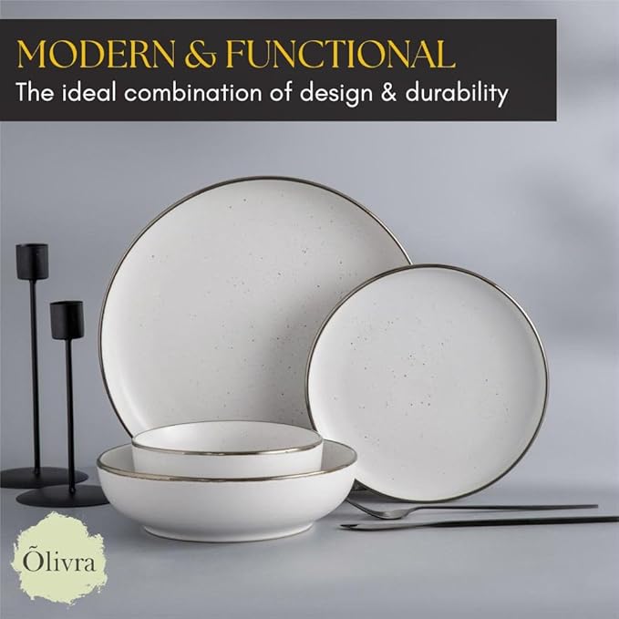 Ceramic Dinner Set 16 piece White Modern Tableware Collection with Plates and Bowls Everyday Dining Dish Set Microwave and Dishwasher Safe Serving for 4