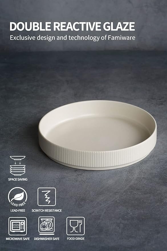 famiware 8.25 Paste Bowl Set (4 Piece) and 10 Dinner Plates for 6 - Matte White