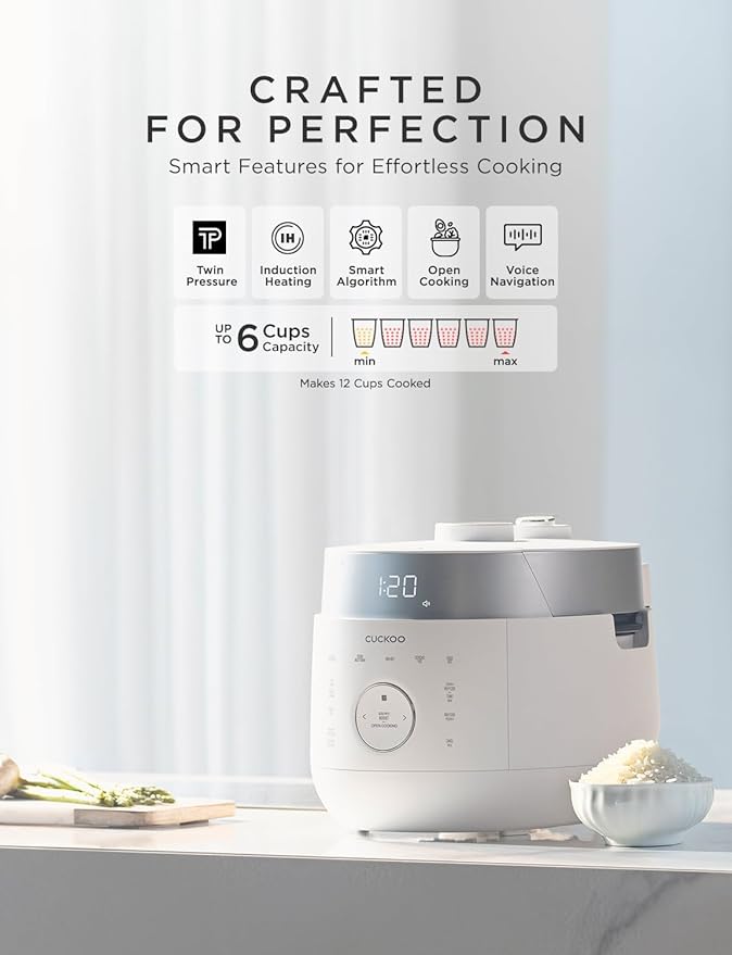 CUCKOO Twin Pressure Rice Cooker 6-Cup Uncooked / 12-Cup Cooked with Induction Heating Technology 20 Menu Modes with Voice Guide Versatile Rice Maker Multi-Cooker &amp Pressure Cooker (CRP-LHTR0609
