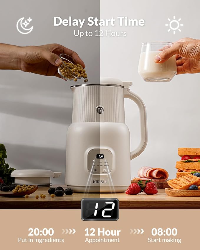 Automatic Nut Milk Maker 20oz Homemade Almond Oat Coconut Soy Plant Based Milks and Non-Dairy Beverages with Delay Start/Keep Warm/Self-Cleaning/Boil Water White