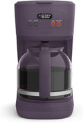 bella 12 Cup Programmable Coffee Marker Reusable Dishwasher Safe Accessories Easy LCD diaply Auto Shutoff 900 watt Plum